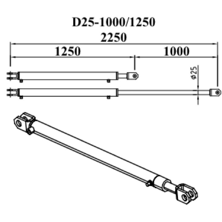 Vérin à lèvre à double effet  D25 - 1000 / 1250 Hormann Référence 307689